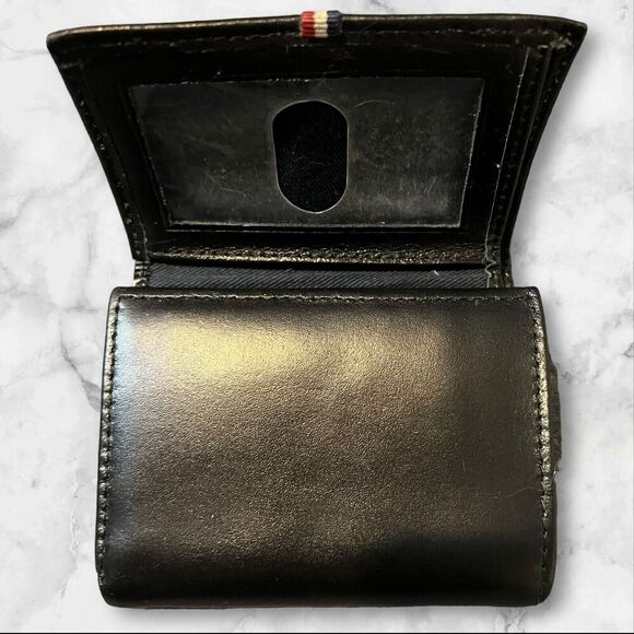 Tommy Hilfiger Black Leather Mens Trifold Billfold Wallet Three Compartments - Picture 12 of 14
